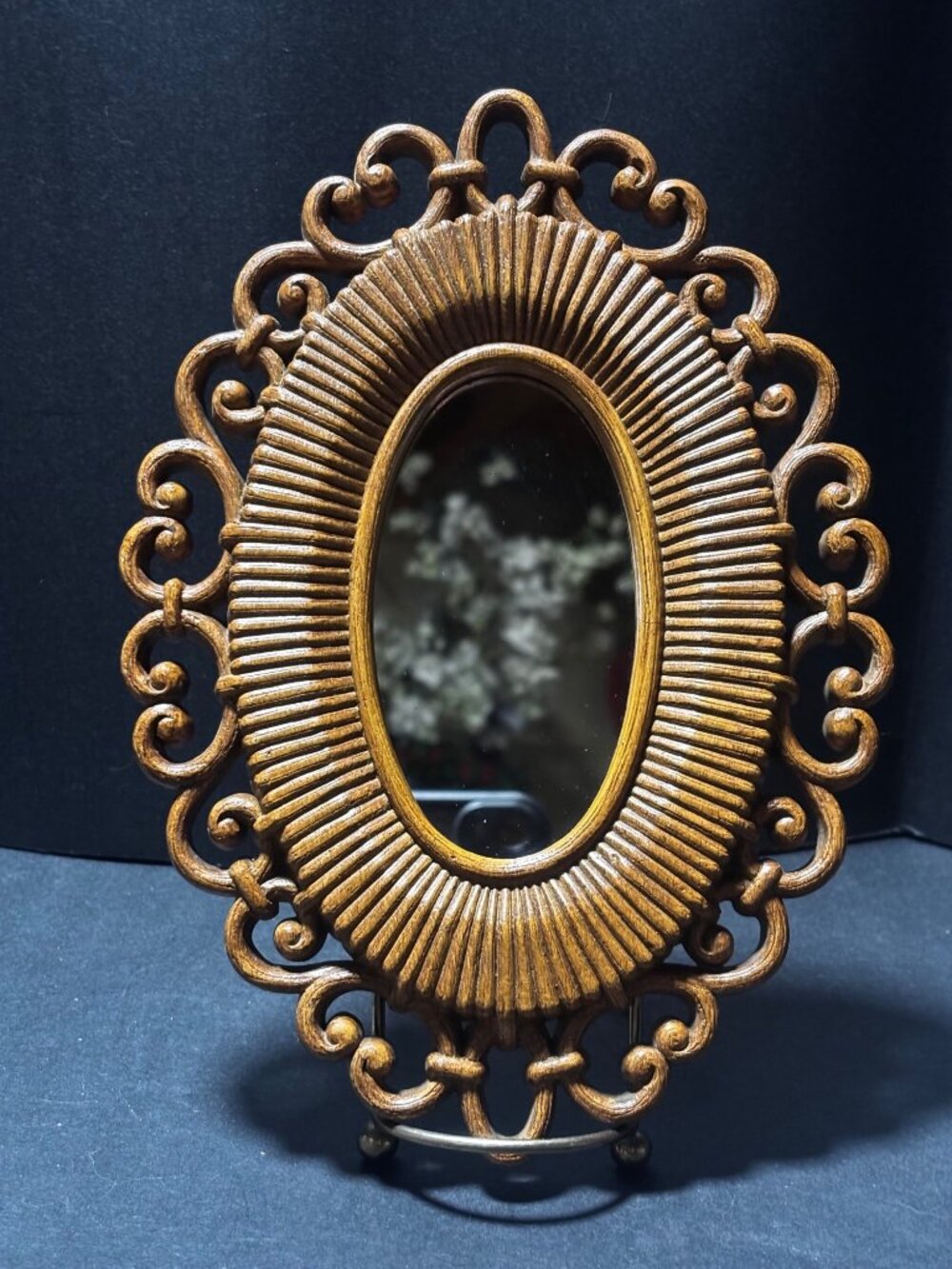 Vintage 70s Dart Industries Homco Oval Mirror Scrolled Resin Frame Farmhouse